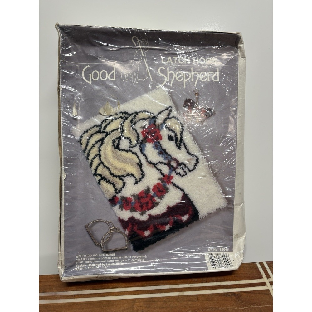 Vintage Good Shepherd Latch Hook Kit Merry Go Round horse  27"x20"‎ Kit HTF